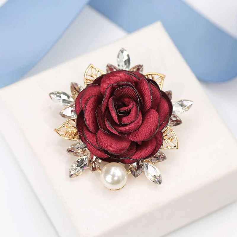 OIDIMS Elegant Rose Flower Brooch Pin for Women Men Wedding Party Gentleman's Essentials Handmade Imitation Crystal Pearl Fabric Flower Lapel Pin Dress Suit Accessories Boutonniere Ideas Gift - Image 4